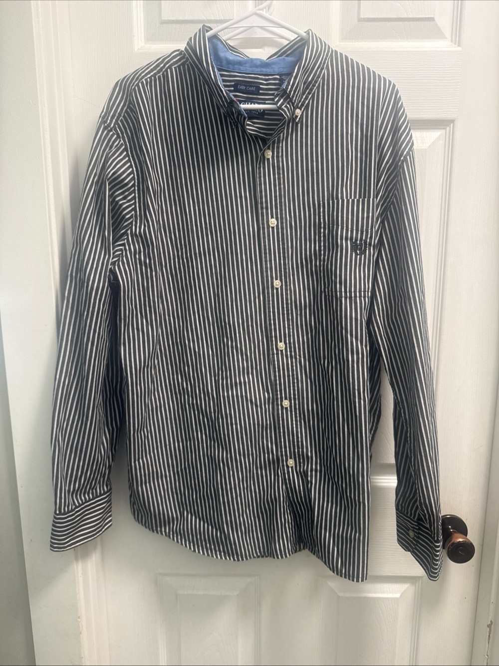 Chaps Black and White Striped Button-Up Dress Shirt